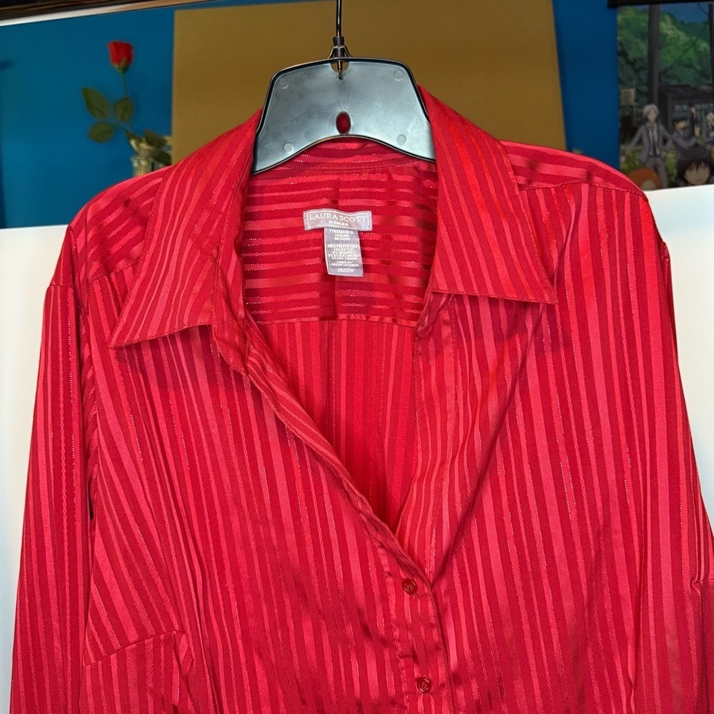 Laura Scott Woman size 20/22 Red Striped Button-Up Shirt - Picture 4 of 7